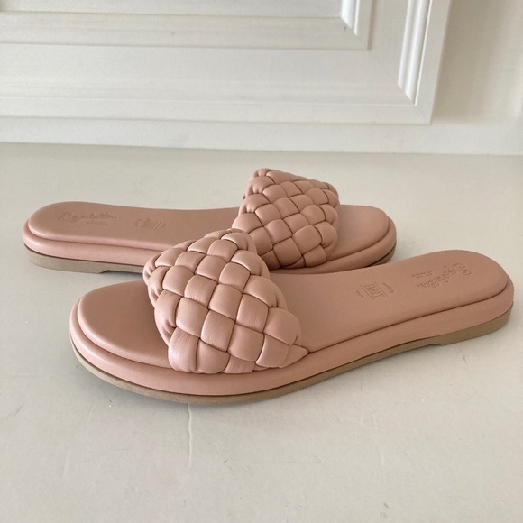 NWOT Seychelles Free People Wilma Woven Pink Leather Slide Sandals Sz 10 - Picture 1 of 5